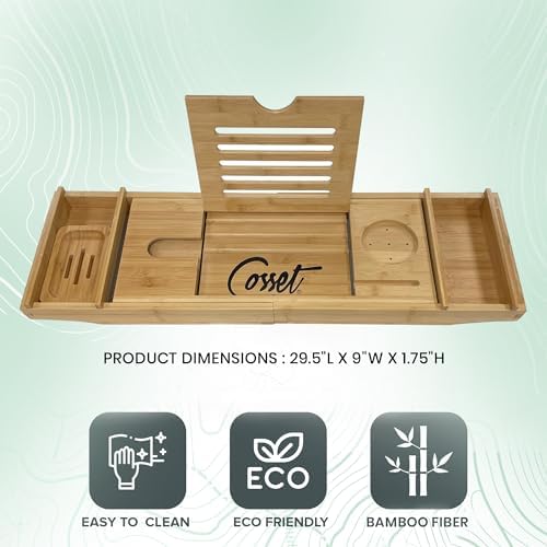 Cosset Bathtub Tray - Expandable Bamboo Bathroom Tray for Women and Men - Soap Dish, Book, Phone & Tablet Holder, Wine Glass Slot - Relaxing Bath Caddy for Spa and Shower - Image 4