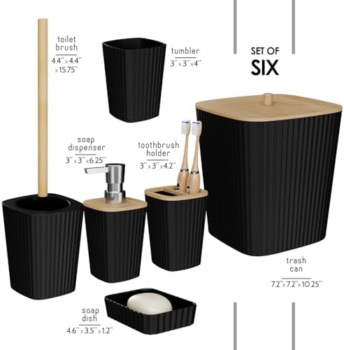 Clara Clark Bathroom Set - Black Bathroom Accessories Set, 6PC Bathroom Accessory Set, Bathroom Sets with Toilet Brush, Trash Can & Soap Dispenser - Image 2
