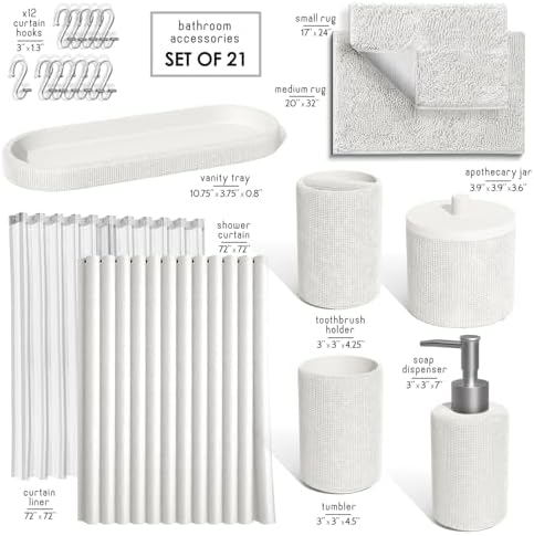 Clara Clark White Bathroom Set - Bathroom Sets with Shower Curtain and Rugs, 21PC Bathroom Accessory Set, Shower Curtain Set with Soap Dispenser & Toothbrush Holder - Image 2