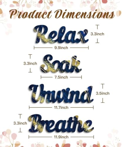 Putuo Decor 4PCS MDF Bathroom Wall Decor Relax Soak Unwind Breathe Signs, Blue Gold Spa Wall Art Set for Bathroom Bedroom Laundry Room Yoga Room Home Gift - Image 2