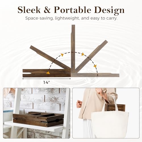 Teak Bathtub Tray, Expandable Bath Tray for Tub 28–40in, Foldable Bath Caddy with Wine Holder, Phone & Tablet Stand, Wooden Bathtub Organizer, Luxury Spa Bathroom Accessories Gift - Dark Walnut Finish - Image 5