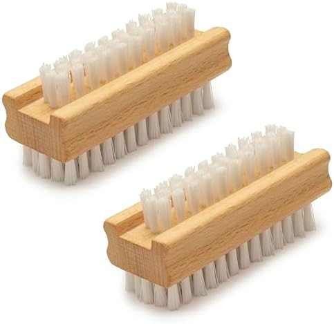 Konex Non-Slip Wooden Two-sided Hand and Nail Brush - Stiff Bristle Fingernail Brushes for Cleaning Under Nails - Heavy Duty Fingernail Brush for Manicure and Automotive Use - 2 Pack by Konex