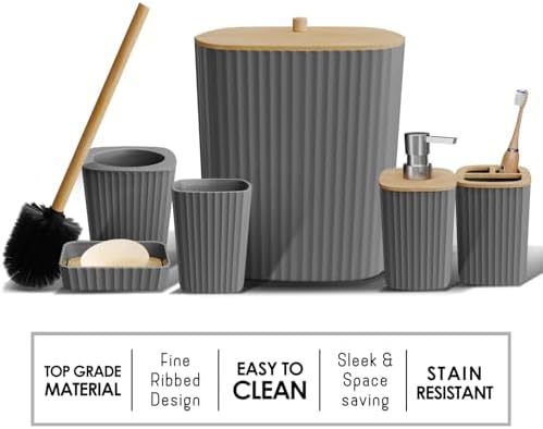 Clara Clark Bathroom Set - Grey Bathroom Accessories Set, 6PC Bathroom Accessory Set, Bathroom Sets with Toilet Brush, Trash Can & Soap Dispenser - Image 4