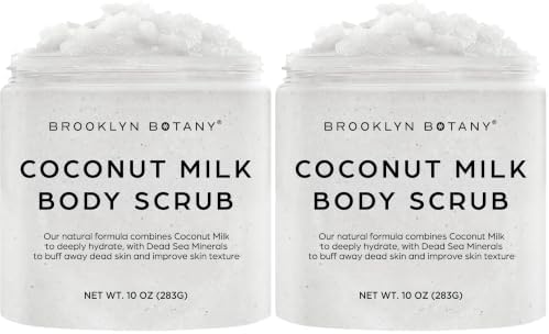 Brooklyn Botany Coconut Milk Body Scrub - Moisturizing and Exfoliating Body, Face, Hand, Foot Scrub - Fights Stretch Marks, Fine Lines, Wrinkles - Great Gifts for Women & Men - 10 oz (Pack of 2) by BrooklynBotany