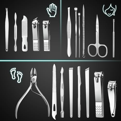 Manicure Set - 19 in 1 Professional Nail Clippers Pedicure Kit, Manicure Tool Kit, Stainless Steel Facial Grooming Set Kit, Gift Idea for Women, Men, Girls, Teens, Black - Image 3