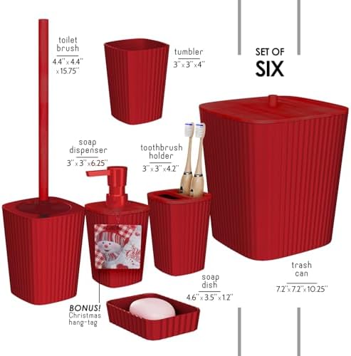 Clara Clark Bathroom Set - Christmas Bathroom Sets, Xmas Bathroom Accessories Set, Christmas Bathroom Decor, 6PC Bathroom Accessory Set with Toilet Brush, Trash Can & Soap Dispenser - Image 2