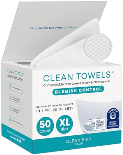 CLEAN SKIN CLUB Blemish Control Clean Towels® XL, Extra Exfoliation for Oily Skin, Disposable, Single-Use Face Towelette Dry Wipe - 1 Pack (50 Count) by CLEANSKINCLUB