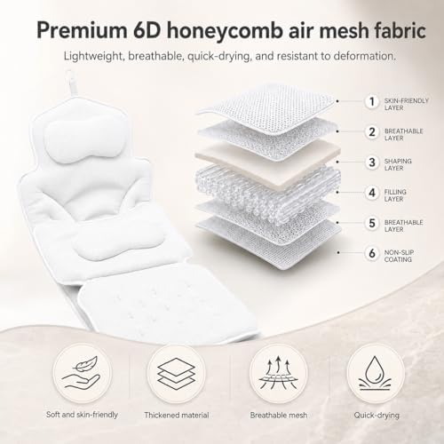 58"x18" Full Body Bath Pillow for Two, Luxury Bath Cushion for Tub - Image 6