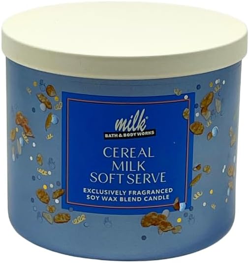 Bath & Body Works Milk BAR Collection Holiday Dessert Scents 3-Wick Scented Candle 2pc Gift Set w/ 40-inch Gold Metallic Ribbon Bow -14.5 oz (Cinnamon Sugar Pretzel Cookie & Cereal Milk Soft Serve)