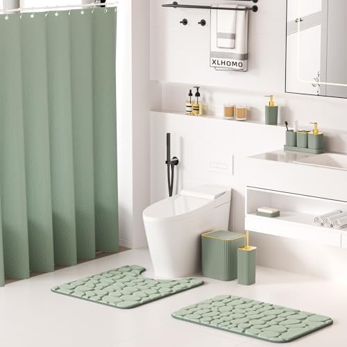 XLHOMO Bathroom Set - Bathroom Set with Shower Curtain and Rugs, Sage Green - Image 2