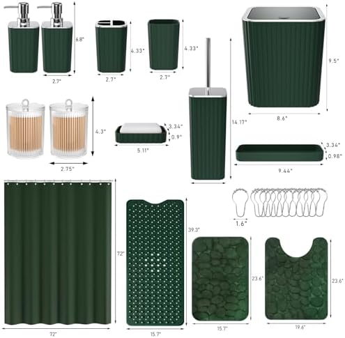 XLHOMO 26PC Bathroom Accessories Set - Gorgeous Green Bathroom Set, Bathroom Accessory Set, Shower Curtain Set with Bathtub Mats for Shower Tub, Trash Can & Soap Dispenser - Image 3