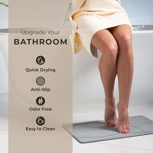 TOSORO - Stone Bath Mat Diatomaceous Earth Shower Mat Non-Slip Super Absorbent Diatomite Stone Bath Mats for Bathroom Floor Quick Drying Natural Easy to Clean (23.5 x 15) - Graphite - Image 2