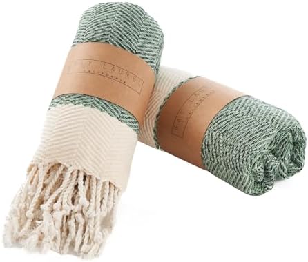BAY LAUREL Turkish Hand Towel – Pack of 2 | Soft & Absorbent Decorative Towels for Bathroom, Hand, Face, Hair, Gym, Yoga, SPA, Kitchen & Tea | Boho Decor(Army Green, Herringbone 15x26 Inches(Set of 2) by BayLaurel