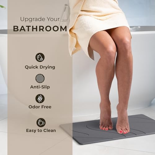 TOSORO - Stone Bath Mat Diatomaceous Earth Shower Mat Non-Slip Super Absorbent Diatomite Stone Bath Mats for Bathroom Floor Quick Drying Natural Easy to Clean (23.5 x 15) - Graphite - Image 2