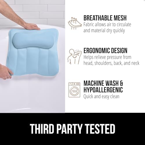 GORILLA GRIP Bath Pillow for Tub, 6 Strong Suction Cups, 4D Mesh, Blue - Image 6