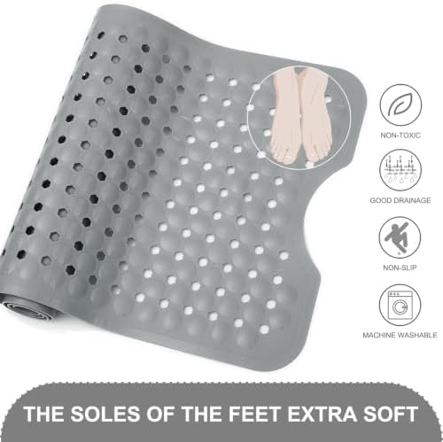 TEESHLY Bath Tub and Shower Mats, Non Slip 40 x 16 Inch Extra Large Bathtub Mat, Machine Washable Bathmat with Drain Holes, Suction Cups for Bathroom Floor, Gray - Image 4