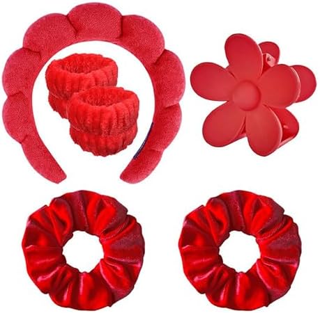 Spa Headband Set Washing and makeup sponge hair hoop suit bath towel cloth for cleaning the face or bath beam. (Red, Average code) by Pezlun
