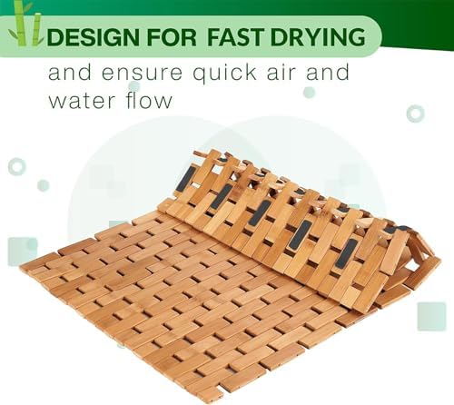 Bamboo Bath Mat, 34 x 18 Inch Foldable Roll-Up Wood Bathmat - Image 6