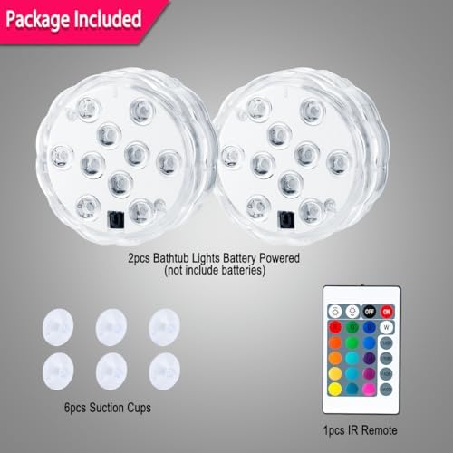 Bathtub Lights, Battery Powered Underwater Glow Light for Bathtime Bath Tub Spa Light Bathroom Shower Light, Bath Accessories for Women Relaxing, Remote Control Color Changing, RGB, 2pcs - Image 2