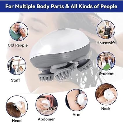 Electric Scalp Massager Rechargeable Cordless Head Massager for Stress Relief & Deep Relaxation, IPX7 Waterproof, 3 Modes, 2 Styles 8 Silicone Claws, Anti-Tangle, USB-C, Self-Care Gift for Women & Men