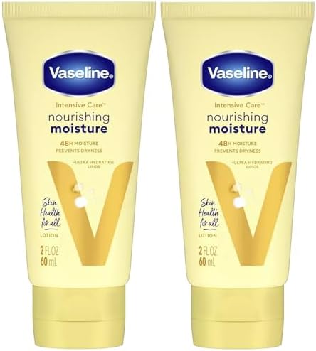 Vaseline Lotion, Intensive Care Nourishing Moisture 2-Pack – Moisturizer with Oat Extract + Ultra-Hydrating Lipids for Healing Extremely Dry Skin, 2 Oz Ea by Vaseline