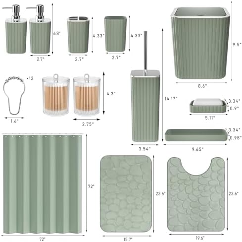 XLHOMO Bathroom Set - Bathroom Set with Shower Curtain and Rugs, Sage Green - Image 4