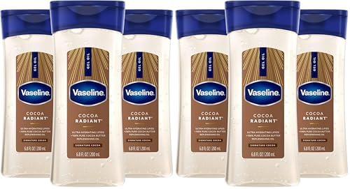 Vaseline Intensive Care Cocoa Radiant Pack of 3 for Glowing Skin Body Gel Oil Made with Pure Cocoa Butter + Replenishing Oils 6.8 oz, (Pack of 6) by Vaseline