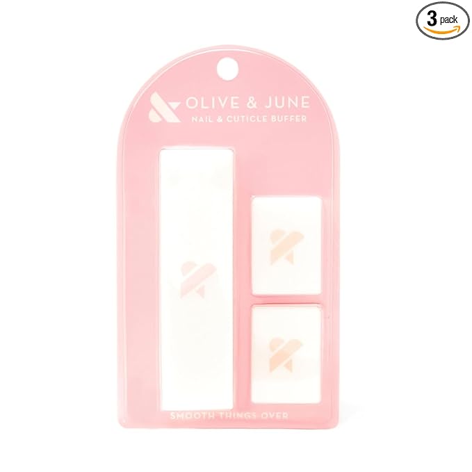 Olive & June Buffer Pack | 1 Full-Size + 2 Mini Nail Buffers for Manicures and Pedicures | Gentle Multi-Grit Buffers for Cuticles, Smoothing & Nail Prep | Salon-Quality Nail Tools for At-Home Use