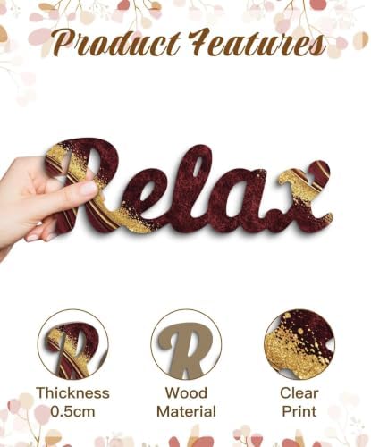 Putuo Decor 4PCS MDF Bathroom Wall Decor Relax Soak Unwind Breathe Signs, Red Gold Spa Wall Art Set for Bathroom Bedroom Laundry Room Yoga Room Home Gift - Image 3