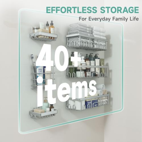 Veken Shower Caddy 6-Pack, Bathroom Organizers and Storage, Matte Silver - Image 7