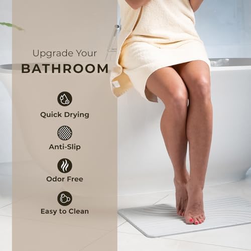 TOSORO - Stone Bath Mat Diatomaceous Earth Shower Mat Non-Slip Super Absorbent Diatomite Stone Bath Mats for Bathroom Floor Quick Drying Natural Easy to Clean (23.5 x 15) - Grey - Image 2