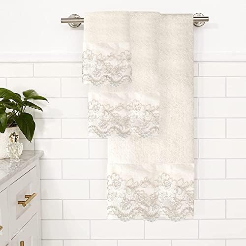 Zahari Home Rose Vine Bathroom Towel Set - 3 Piece Towel Set in Beige - Modern Decor, Unique Design - Image 2