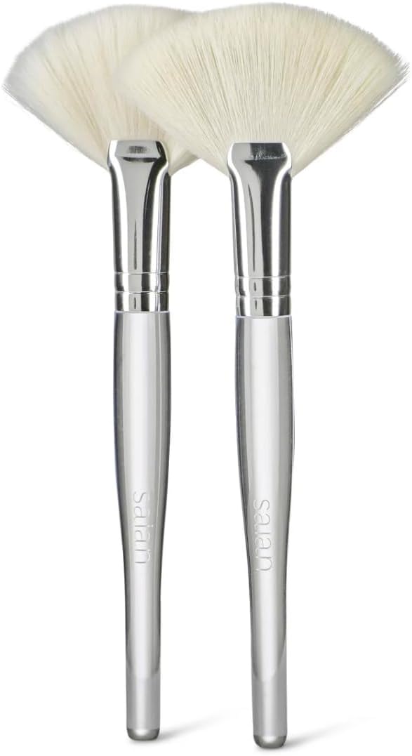 Saian Facial Cleansing Brush Set of 2 - Fan Style Skincare Brushes with Ultra Soft Synthetic Fibers - Manual Face Cleansing Tool for Esthetician Use - Creates Gentle Lather with Durable Acrylic Handle