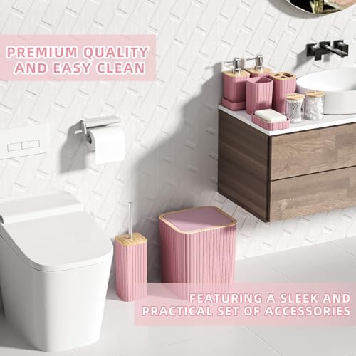 XLHOMO Bathroom Accessories Set - Elegant Pink Bathroom Set, 10PC Bathroom Accessory Set, Toilet Brush, Bathroom Trash Can - Image 3
