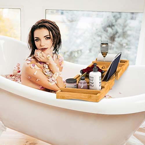 Bath Caddy Tray for Bathtub - Bamboo Adjustable Organizer Tray for Bathroom with Free Soap Dish Suitable for Luxury Spa or Reading - Image 6