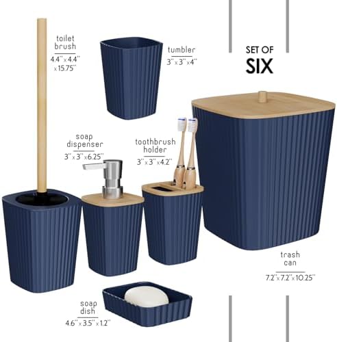 Clara Clark Bathroom Set - Navy Blue Bathroom Accessories Set, 6PC Bathroom Accessory Set, Bathroom Sets with Toilet Brush, Trash Can & Soap Dispenser - Image 2