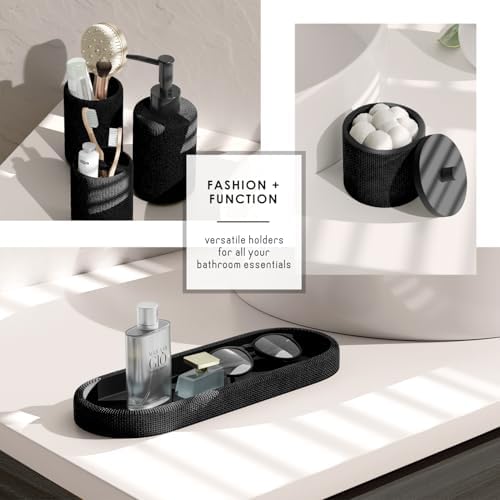 Clara Clark Bathroom Set - Black Bathroom Accessories Set, 5PC Bathroom Accessory Set, Bathroom Sets with Soap Dispenser, Toothbrush Holder, Tumbler, Cotton Swab Jar & Vanity Tray - Image 4