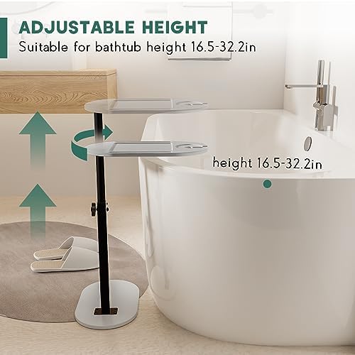 Yumkfoi Bamboo Bathtub Tray Table with Adjustable Height, Freestanding Bathtub Caddy for Tub Against Wall, Tub Organizer Suitable for Luxury Spa and House Warming - Patent Protected (Gray) - Image 5