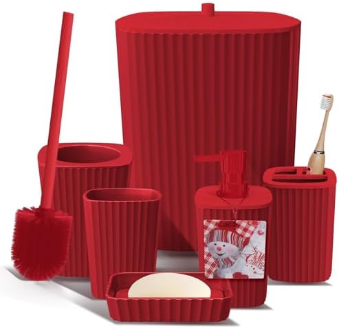 Clara Clark Bathroom Set - Christmas Bathroom Sets, Xmas Bathroom Accessories Set, Christmas Bathroom Decor, 6PC Bathroom Accessory Set with Toilet Brush, Trash Can & Soap Dispenser by ClaraClark