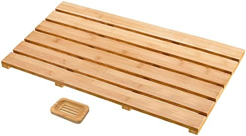 ZPirates Bamboo Bath Mat - Large, Long - Comes with Soap Dish - Non Slip Wooden Bathmat for Bathroom and Sauna Floor by ZPirates