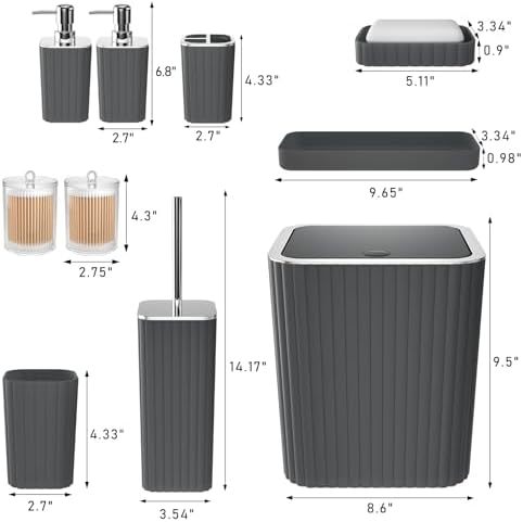 XLHOMO Bathroom Accessories Set - 10PC Gorgeous Grey Bathroom Set - Image 3
