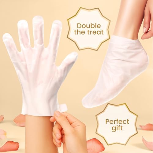 BLOOMORA Moisturizing Hand & Foot Mask Set with Shea Butter, Jojoba Oil & Vitamin E, Foot Mask for Dry Cracked Feet & Hand Moisturizer Gloves, 6 Hydrating Socks, 6 Moisturizing Gloves (6 pairs each) - Image 4