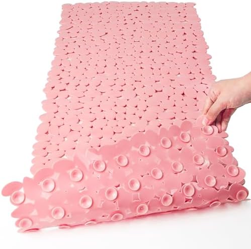 Pebble Shower Mat for Bathtub Non Slip Mat 35"X16" with Suction Cups,Pink by HOME