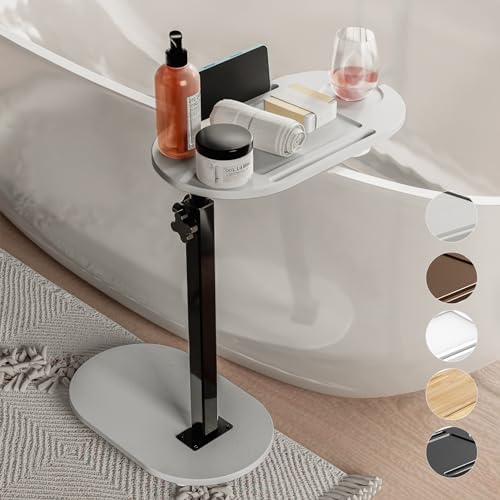 Yumkfoi Bamboo Bathtub Tray Table with Adjustable Height, Freestanding Bathtub Caddy for Tub Against Wall, Tub Organizer Suitable for Luxury Spa and House Warming - Patent Protected (Gray) by Yumkfoi