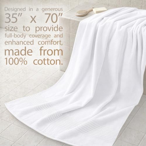 Cotton Paradise 100% Cotton Turkish Towel Set, Soft Absorbent Quick Dry, 2 Piece 35x70 Bath Sheet Set, Snow White - Image 2