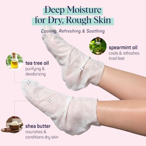 SpaLife Moisturizing Foot Sockies | Foot Mask for Dry Cracked Feet | Tea Tree Oil Softening Booties | Callus Remover Alternative | Self Care Gifts for Women | 4 Pack - Image 5