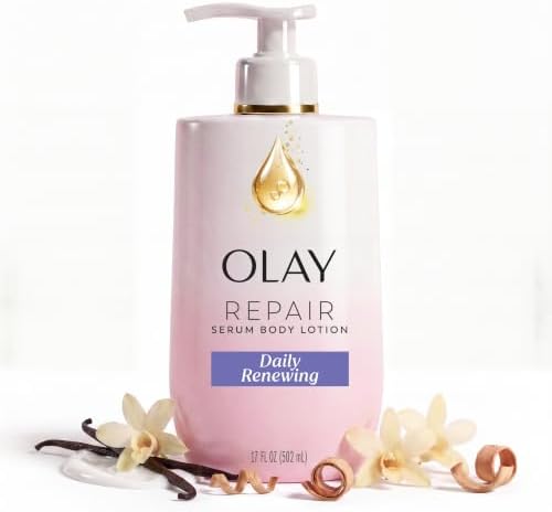 Olay Daily Renewing Body Lotion for Women, 96HR Moisture, Lightweight Fast-Absorbing Repair Care, with Vitamin B3 & Retinol, Free of Parabens & Phthalates, Vanilla Crème & Sandalwood Scent, 17 fl oz by Olay