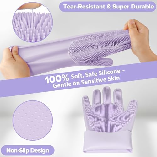 Augwind 6PCS Grooming & Bath Supplies for Dogs, Cats | Dog Washing Gloves | Dog Bath Brush | Dog Shower Brush | Pet Grooming Gloves | Dog Grooming kit | Pet Supplies for Showerhead & Sprayer (Purple) - Image 4
