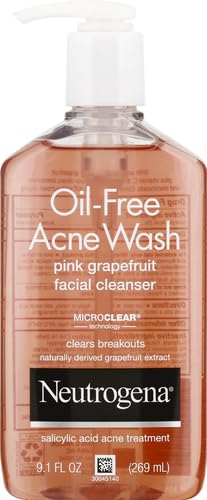Neutrogena Oil-Free Acne Wash Pink Grapefruit Facial Cleanser - with Salicylic Acid for Clear Skin, Daily Face Wash for Oily & Acne-Prone Skin, Deep Cleansing Treatment, 9.1 fl. oz. Bottle
