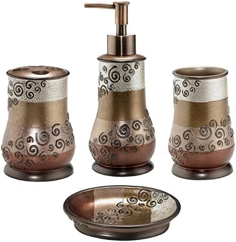 Zahari Home 4pc Miramar Bathroom Accessories Sets Lotion Pump, Tumbler, Tooth Brush Holder and Soap Dish Unique Design Multi Color Bathroom Set by ZahariHome